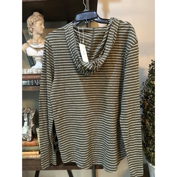 Vince Stripe Slub Long Sleeve Hooded T-Shirt Striped Pattern Green Mens Size Med - Picture 3 of 6